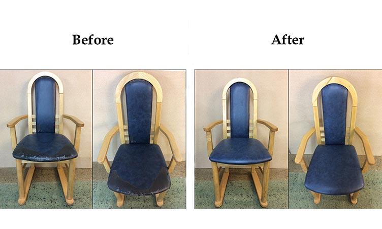 Before/After of reupholstery work carried out by Suite Illusions