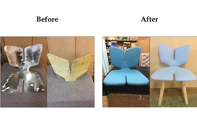 Before/After of reupholstery work carried out by Suite Illusions