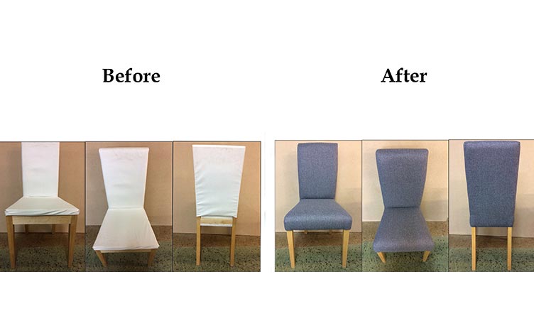 Before/After of reupholstery work carried out by Suite Illusions