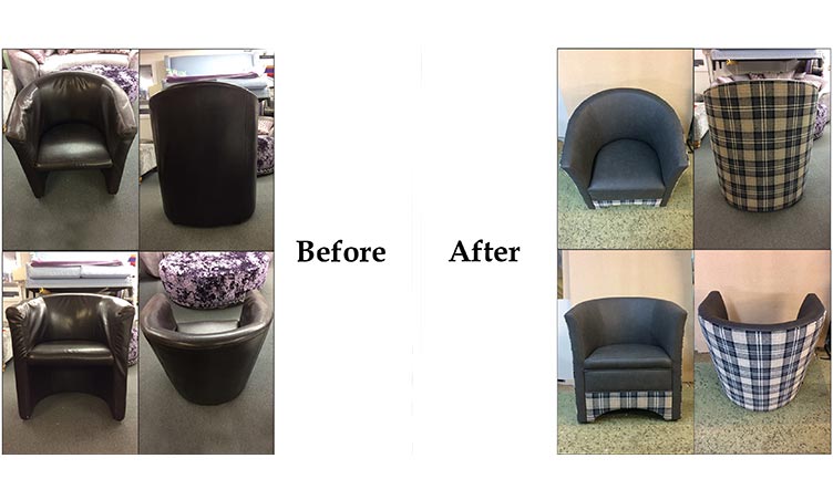 Before/After of reupholstery work carried out by Suite Illusions