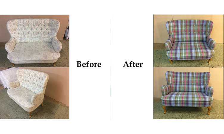 Before/After of reupholstery work carried out by Suite Illusions