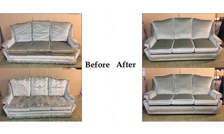 Before/After of reupholstery work carried out by Suite Illusions